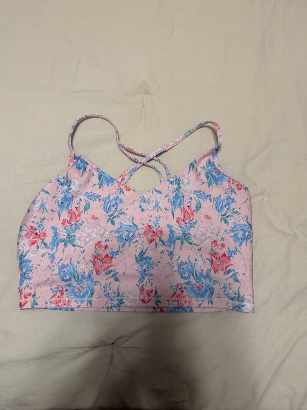 LoveShackFancy Pink Floral Cross-Back Camisole